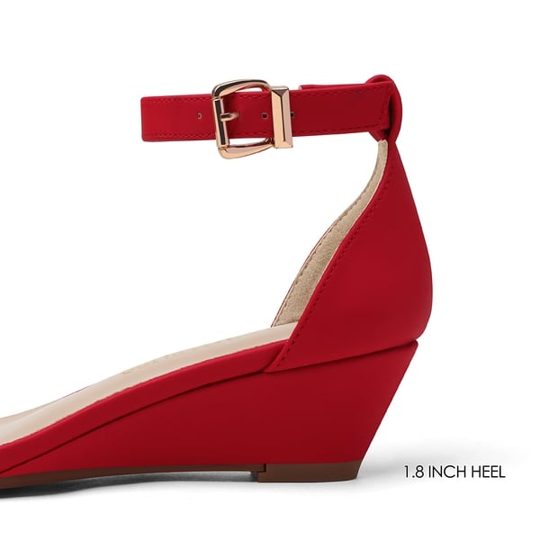 Ankle Strap Low Heel Wedge Sandals - RED NUBUCK - 3