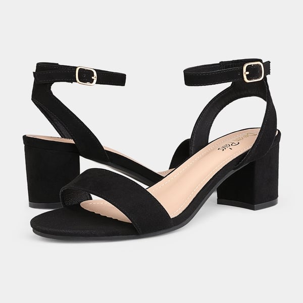 Chunky Block Heel Sandals - BLACK SUEDE - 5