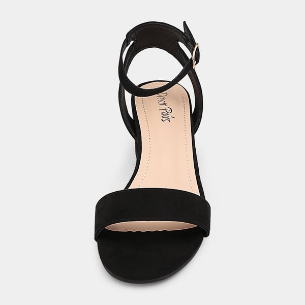 Chunky Block Heel Sandals - BLACK SUEDE - 4
