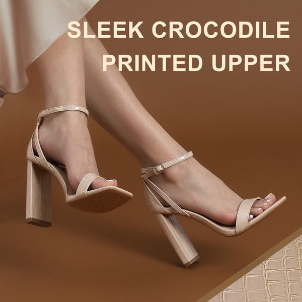 Women's Open Toe Chunky High Heel Sandals - NUDE - 3