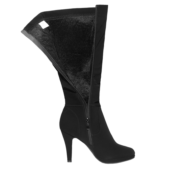 Women's Knee-High Platform Heeled Boots - BLACK NUBUCK - 4