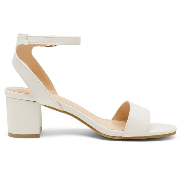 Chunky Block Heel Sandals - WHITE PU - 1