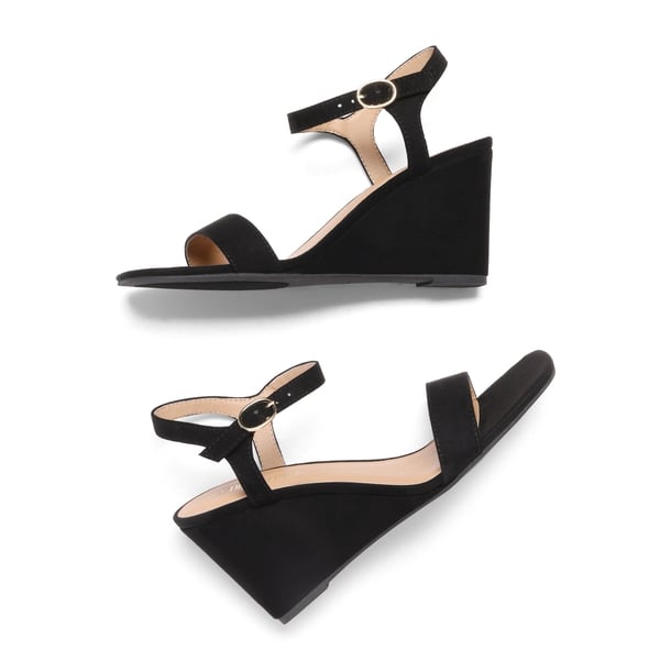 Square Toe Slingback Wedge Sandals - BLACK SUEDE - 5