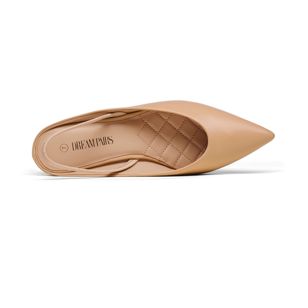 Pointed Toe Slingback Flats - NUDE PU - 4
