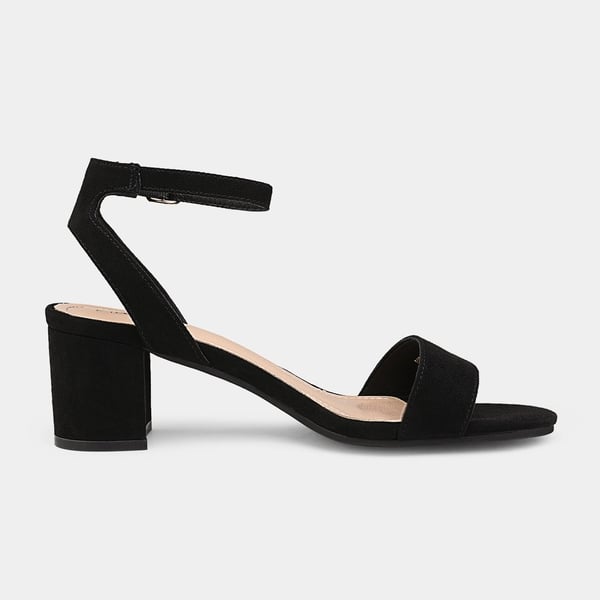 Chunky Block Heel Sandals - BLACK SUEDE - 3