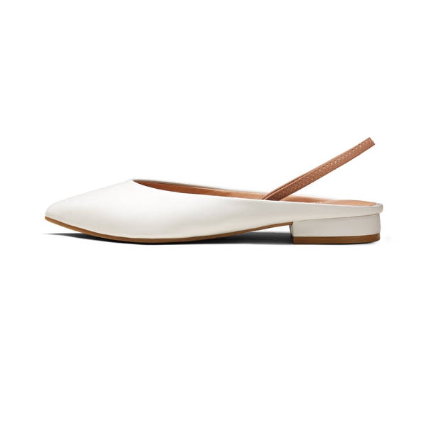 Pointed Toe Slingback Flats - WHITE PU - 2