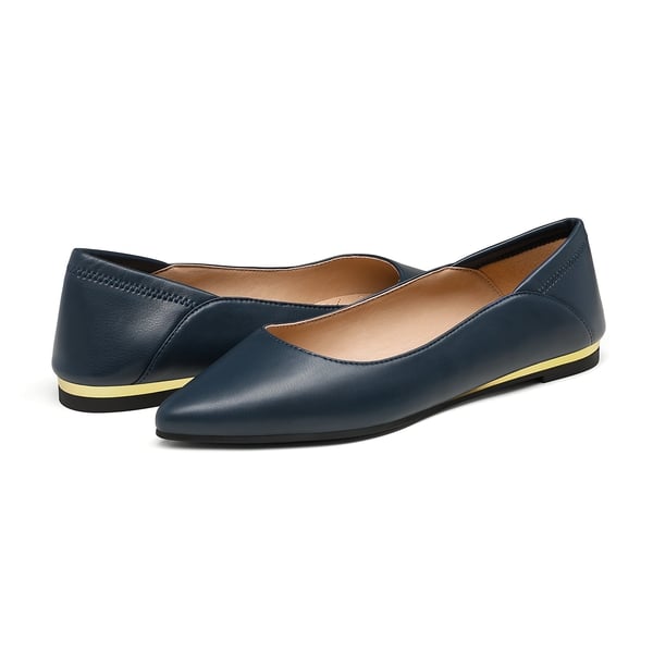 Pointed Toe Cute Ballet Flats - NAVY PU - 4