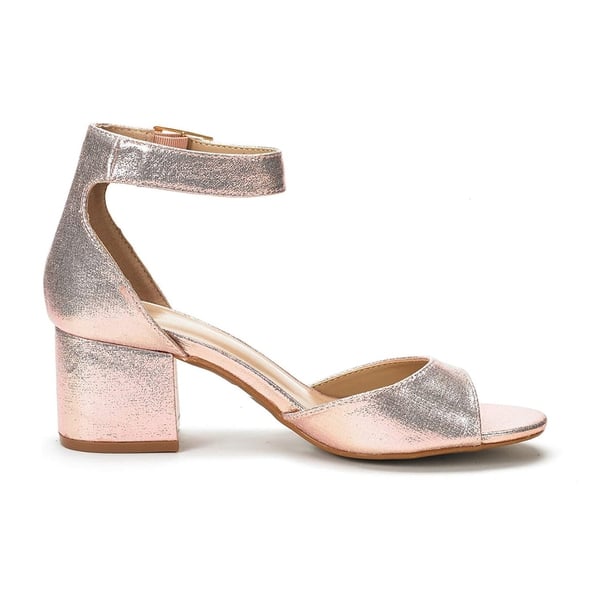 Chunkle Low Heel Ankle Strap Chunky Sandals - CHAMPAGNE PEARL - 2