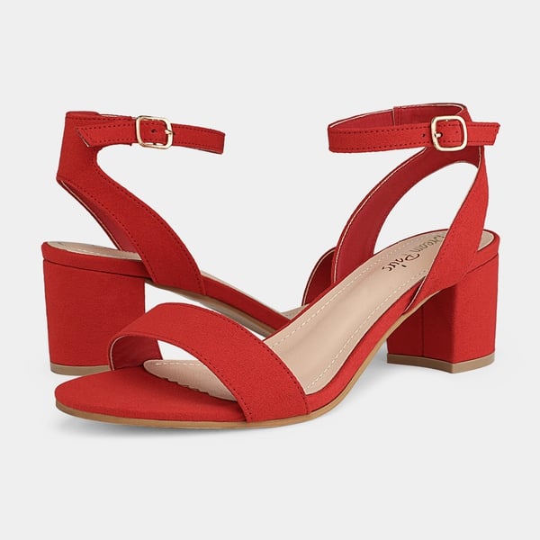 Chunky Block Heel Sandals - RED SUEDE - 5