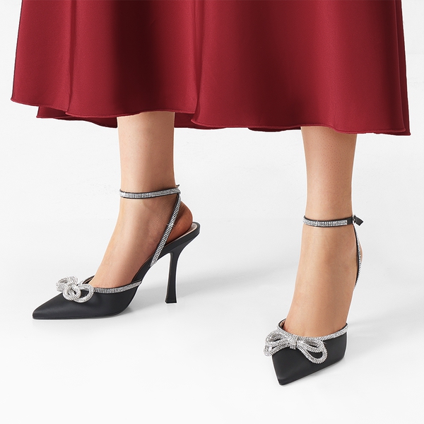 Destiny Stiletto Rhinestone Strap Pumps - BLACK - 1