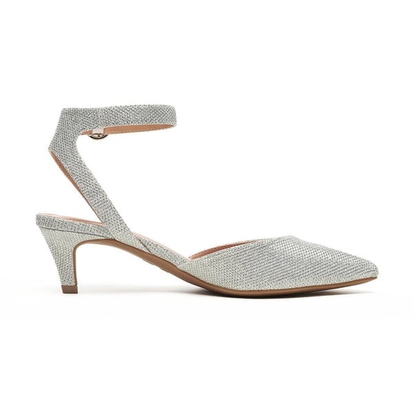 Ankle Strap Low Heel Pumps - SILVER GLITTER - 3