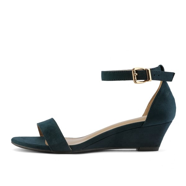 Ankle Strap Low Heel Wedge Sandals - NAVY SUEDE - 1