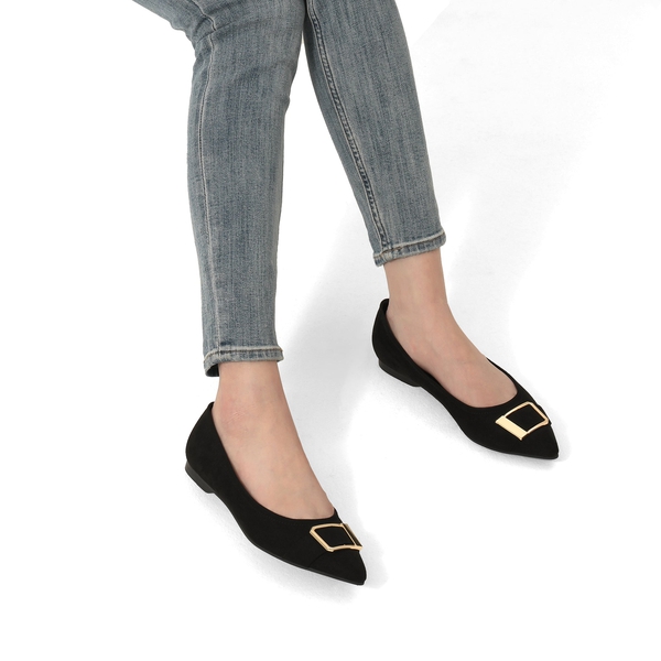 Comfortable Pointed Toe Slip-On Ballet Flats - BLACK SUEDE - 1