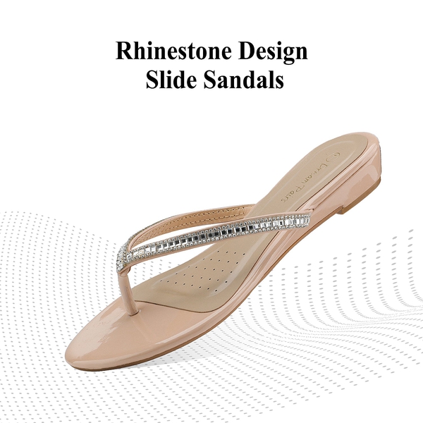 Rhinestone Flip-Flop Sandals - NUDE - 2