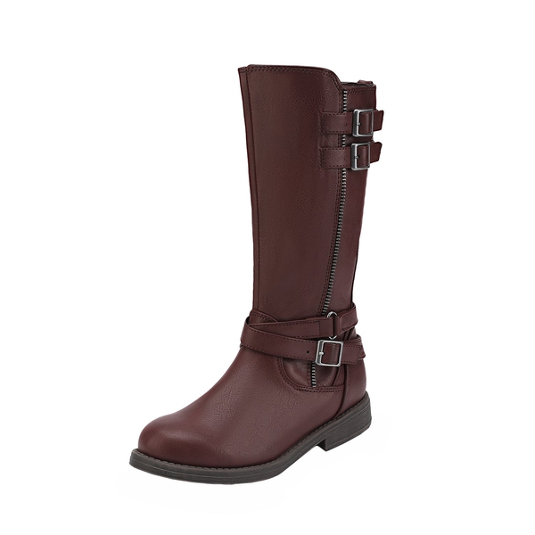 Girls Knee High Riding Boots - BURGUNDY -  0