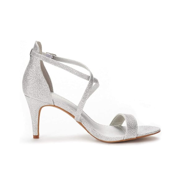 Criss Cross Stiletto Pump Heels Sandals - SILVER GLITTER - 1