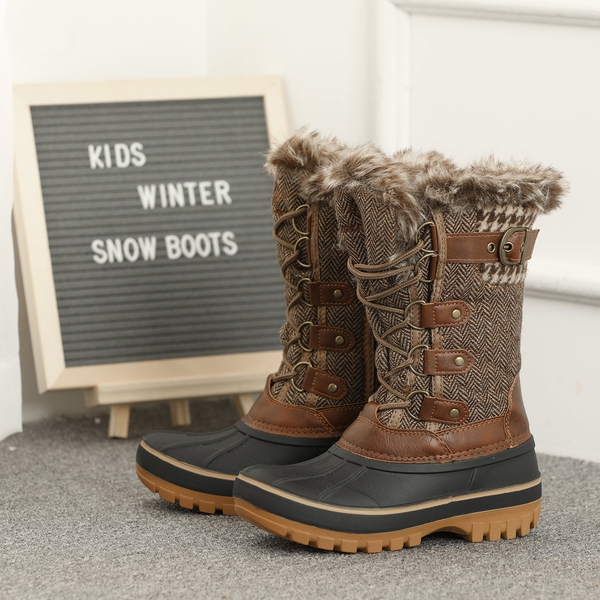 Kids Waterproof Snow Boots - BROWN - 5