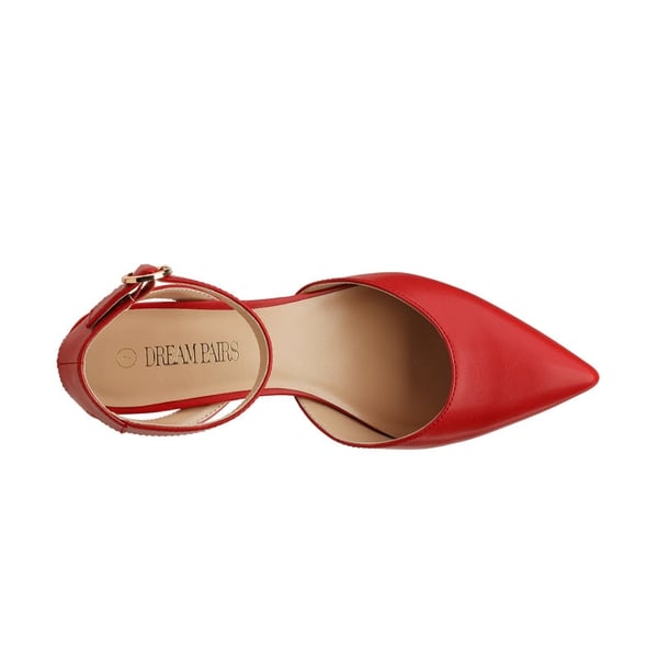 Ankle Strap Low Heel Pumps - FIRE RED - 4