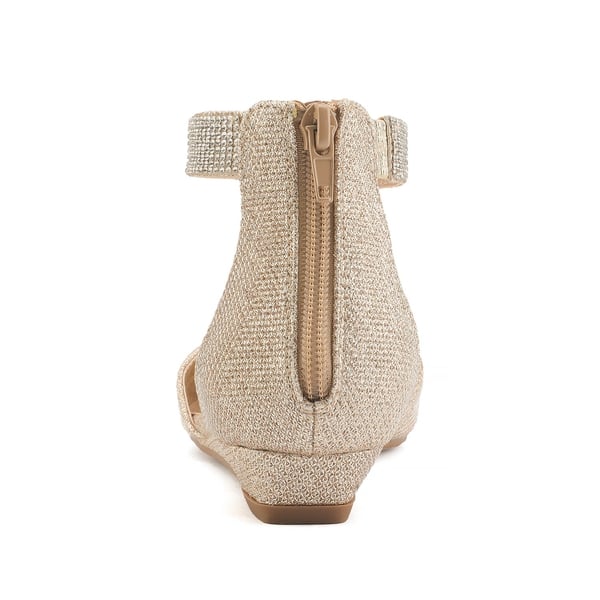 Wedge Ankle Strap Flats Shoes - GOLD GLITTER - 3