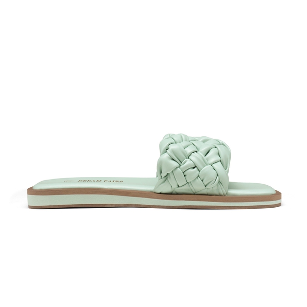 Open Toe Slide Flat Sandals - MINT GREEN WEAVE - 1