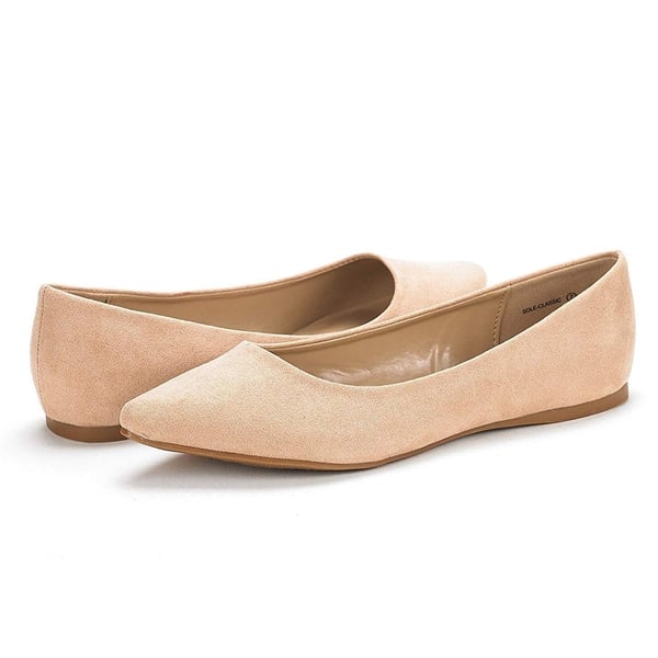 Pointed Toe Ballet Slip On Flats - NUDE SUEDE - 3