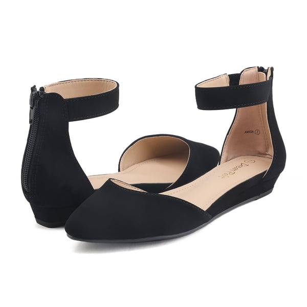 Amiga Ankle Strap Flats Shoes - BLACK NUBUCK - 4