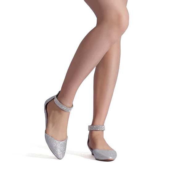 Wedge Ankle Strap Flats Shoes - SILVER GLITTER - 5