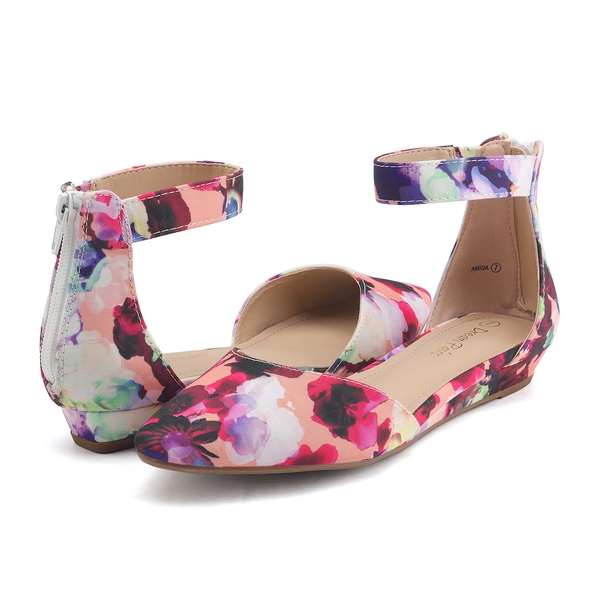 Amiga Ankle Strap Flats Shoes - FLORAL - 3