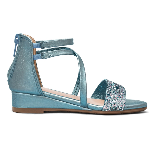 Girls Ankle Strap Wedge Sandals - BLUE - 2