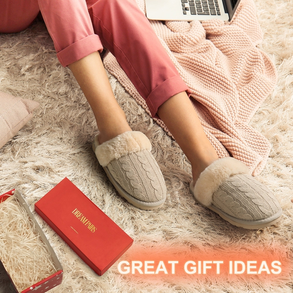 Winter Knitted House Slippers - BEIGE - 1