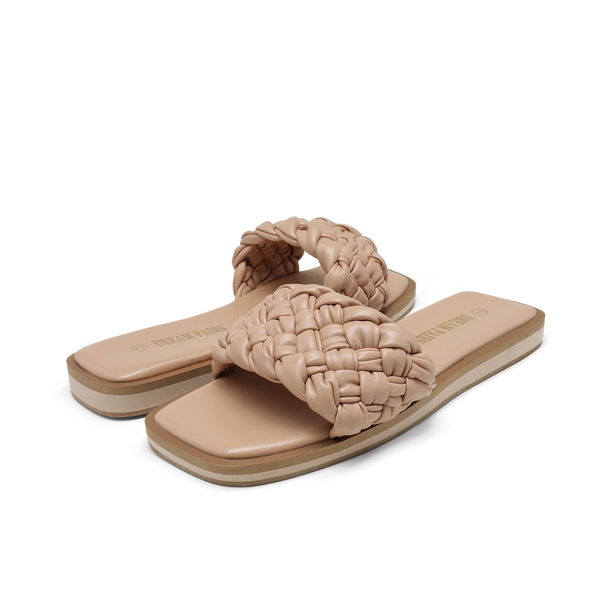 Open Toe Slide Flat Sandals - NUDE WEAVE - 3