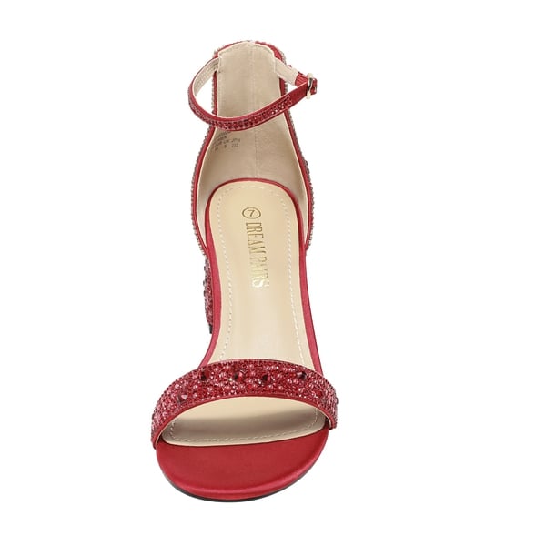 Rhinestone Low Chunky Heel Sandals - RED RHINESTONE - 4