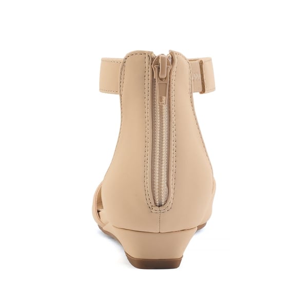 Amiga Ankle Strap Flats Shoes - NUDE NUBUCK - 3