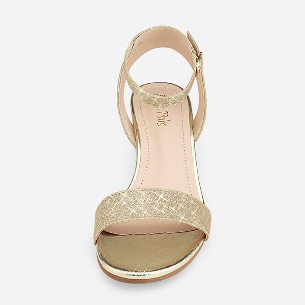 Chunky Block Heel Sandals - GOLD GLITTER - 4