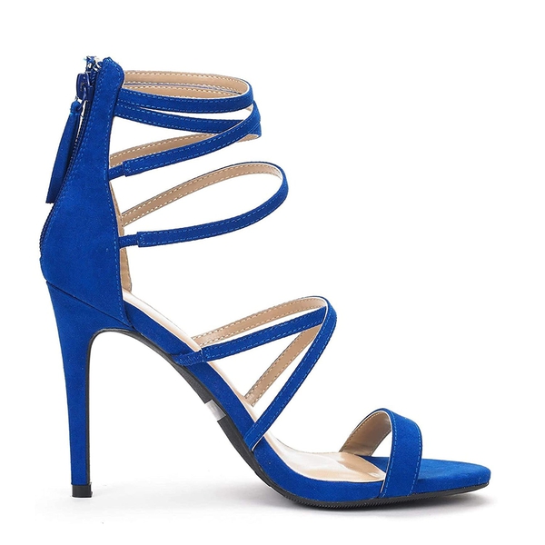 High Heel Strappy Pump Sandals - ROYAL BLUE - 3