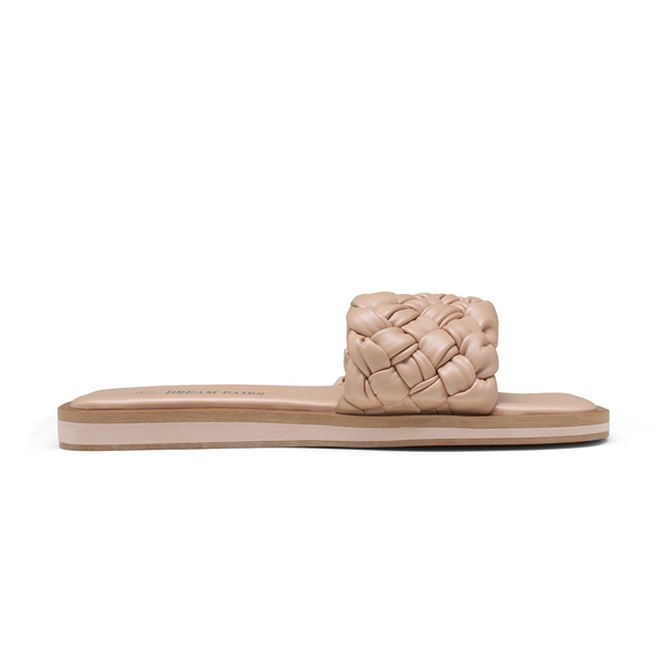 Open Toe Slide Flat Sandals - NUDE WEAVE - 1