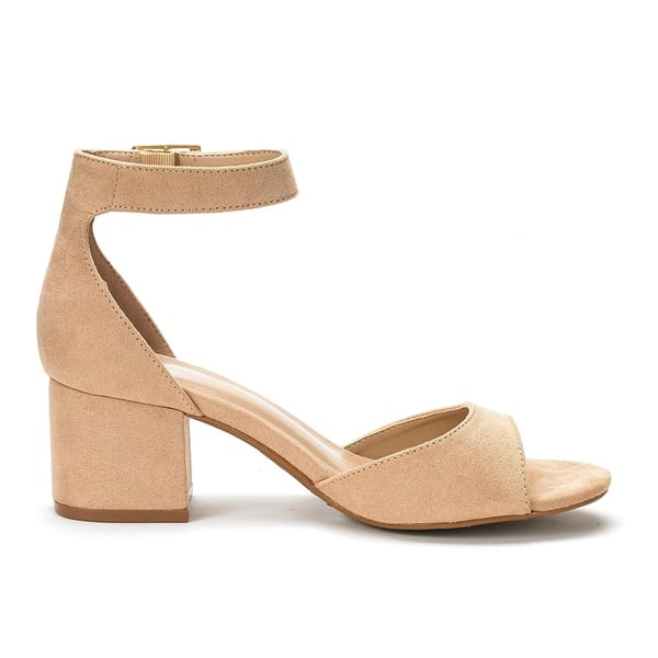 Chunkle Low Heel Ankle Strap Chunky Sandals - NUDE SUEDE - 2