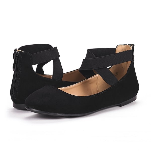 Elastic Closed Toe Flats with Ankle Strap - BLACK - 3