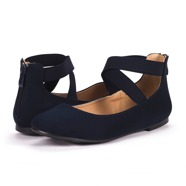 Elastic Closed Toe Flats with Ankle Strap - NAVY - 3