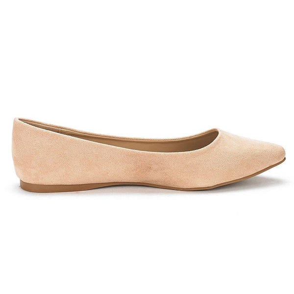 Pointed Toe Ballet Slip On Flats - NUDE SUEDE - 1