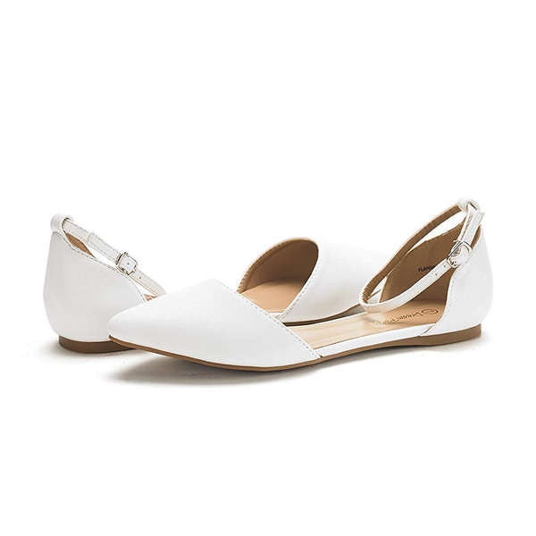 Ankle Strap Ballerina Flats - WHITE PU - 3