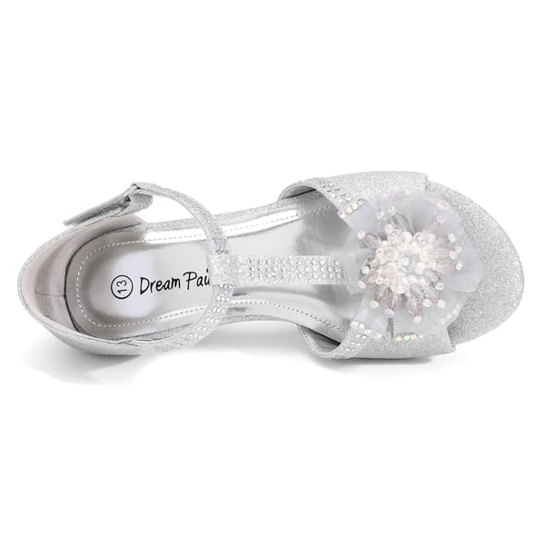 Girls Low Heel Glitter Pump Sandals - SILVER - 3