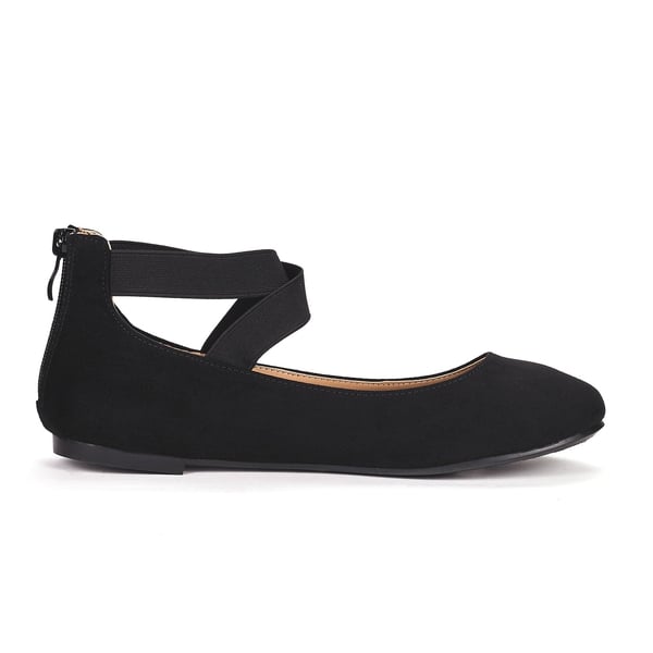 Elastic Closed Toe Flats with Ankle Strap - BLACK - 1