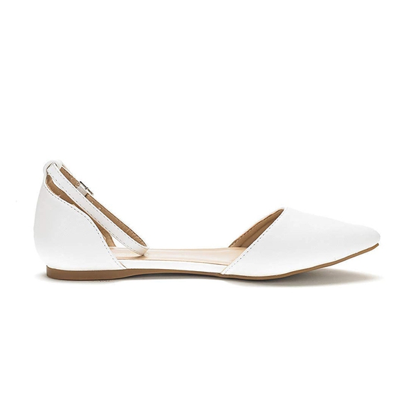 Ankle Strap Ballerina Flats - WHITE PU - 2