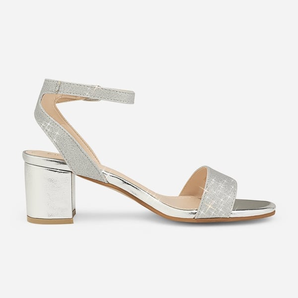 Chunky Block Heel Sandals - SILVER GLITTER - 3