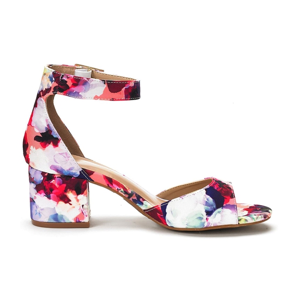 Chunkle Low Heel Ankle Strap Chunky Sandals - FLORAL - 2