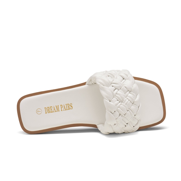 Open Toe Slide Flat Sandals - WHITE WEAVE - 2