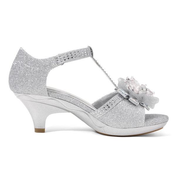 Girls Low Heel Glitter Pump Sandals - SILVER - 2