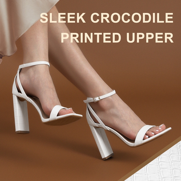 Women's Open Toe Chunky High Heel Sandals - BEIGE WHITE - 3
