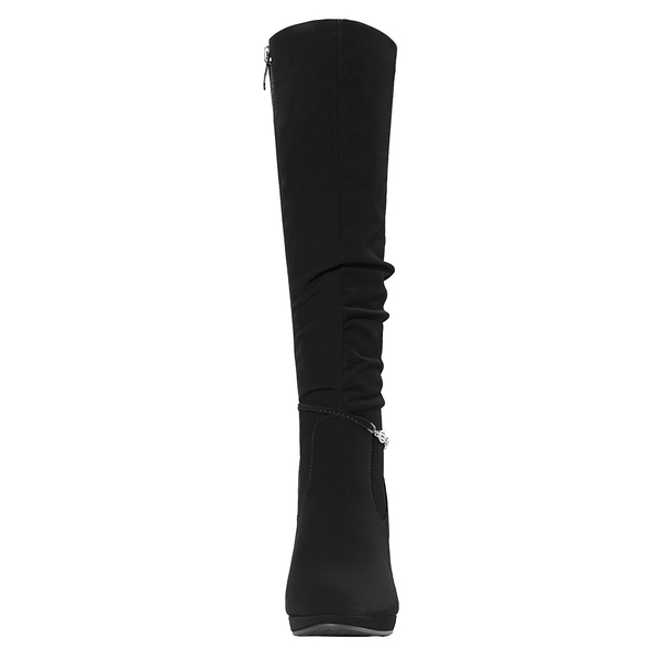 Women's Knee-High Platform Heeled Boots - BLACK NUBUCK - 5